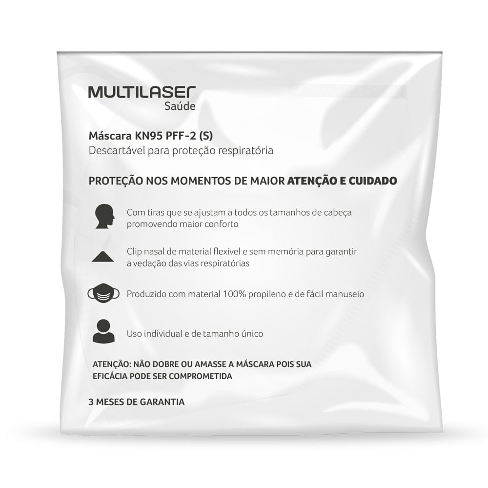 Máscara KN95 PFF-2(S) - 1 Unidade - Multilaser Saúde - HC124