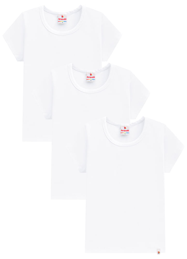 Kit infantil menina de blusas básicas brancas em malha Brandili