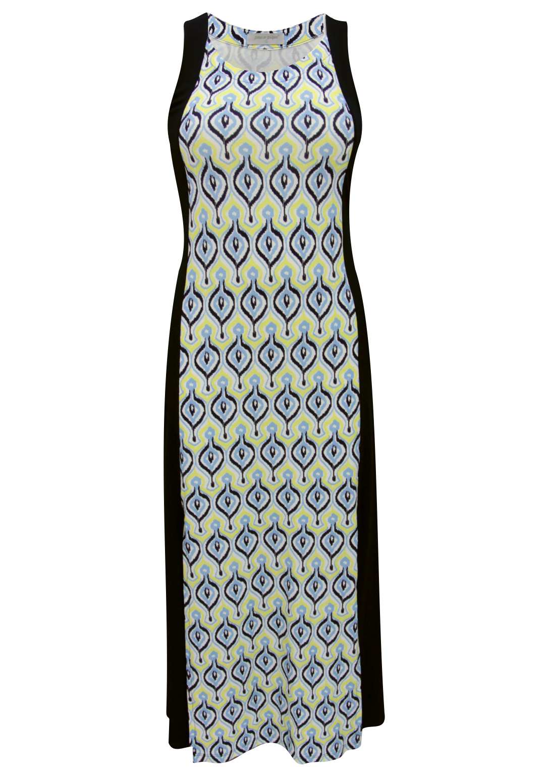 Vestido Longo Estampado Azul Marinho e Amarelo | Pau a Pique