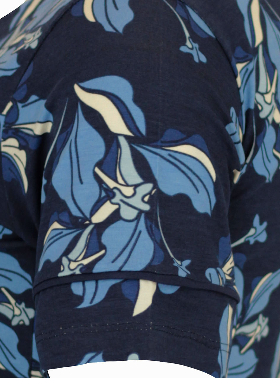 Blusa Estampada Manga Curta Azul Marinho | Pau a Pique