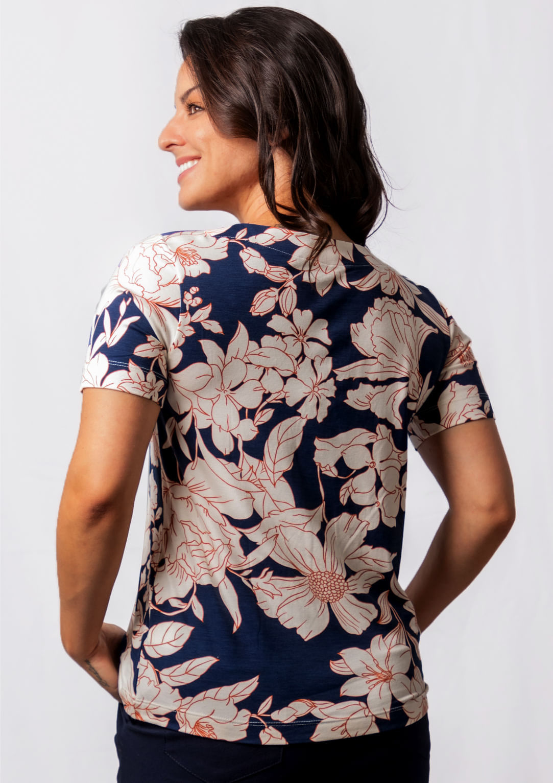 Blusa Estampada Azul Marinho | Pau a Pique